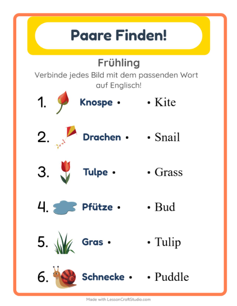 Englische Bild-Wort-Zuordnung – Frühling