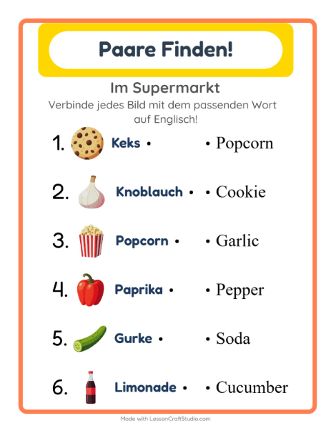 Englische Bild-Wort-Zuordnung – Im Supermarkt