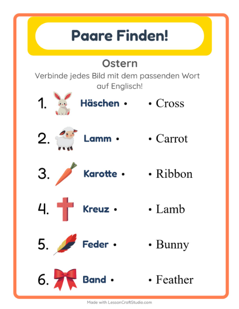 Englische Bild-Wort-Zuordnung – Ostern