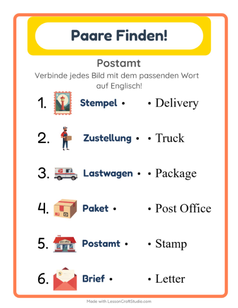 Englische Bild-Wort-Zuordnung – Postamt