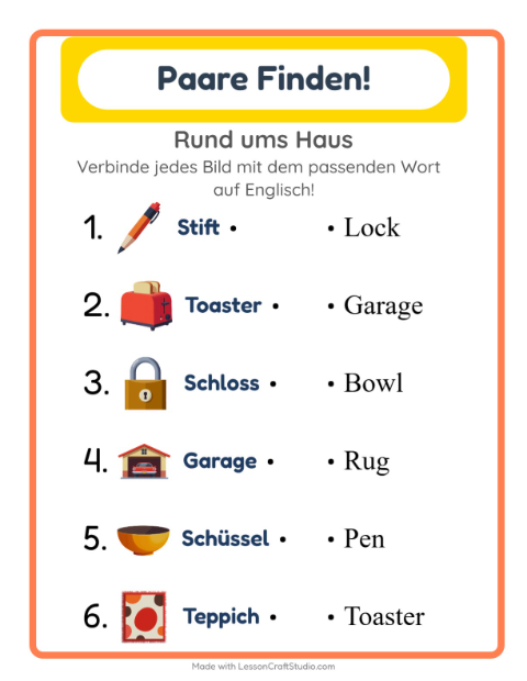 Vorschau: Englisch lernen: Rund ums Haus – Bild-Wort-Zuordnung für Kinder