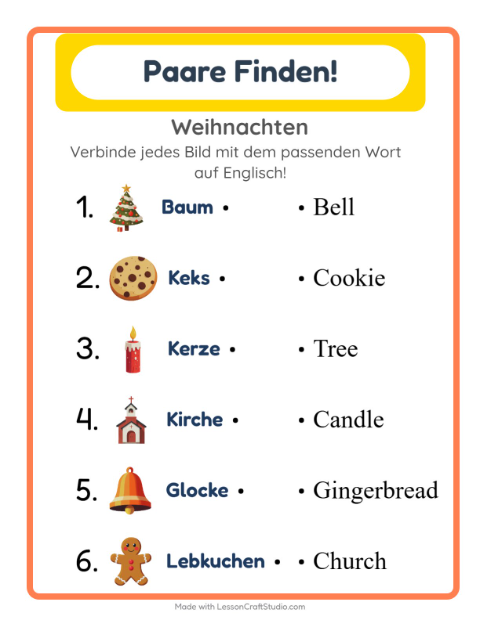 Englische Bild-Wort-Zuordnung – Weihnachten