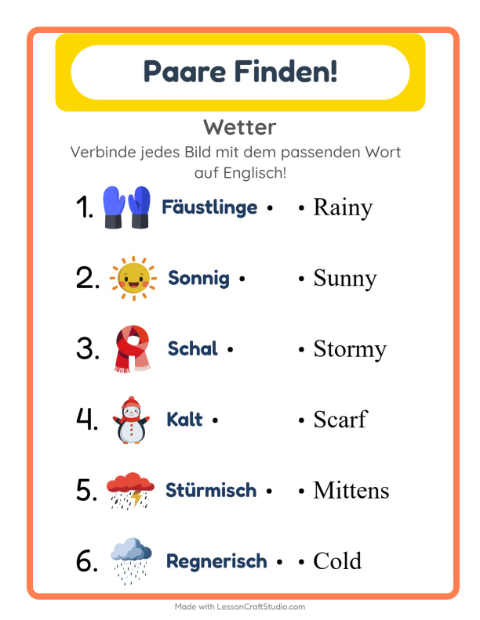 Englische Bild-Wort-Zuordnung – Wetter