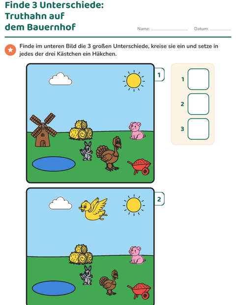 Vorschau: Fehlersuchbilder-Arbeitsblatt für Kindergarten