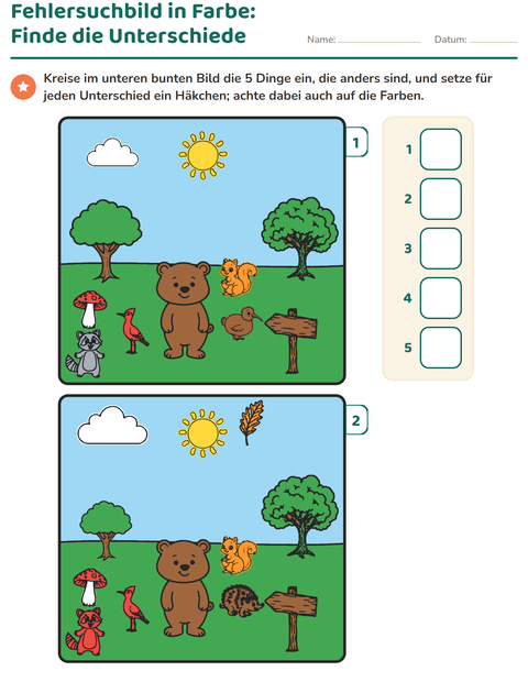 Vorschau: Fehlersuchbilder-Arbeitsblatt für Kindergarten