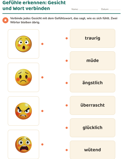 Vorschau: Gefühle erkennen-Arbeitsblatt für Kindergarten