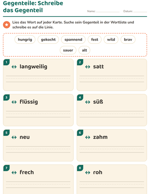 Vorschau: Gegenteile-Arbeitsblatt für 1. Klasse
