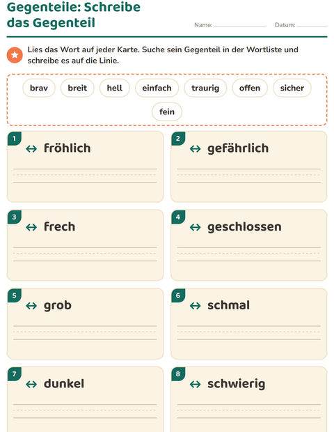 Vorschau: Gegenteile-Arbeitsblatt für 1. Klasse