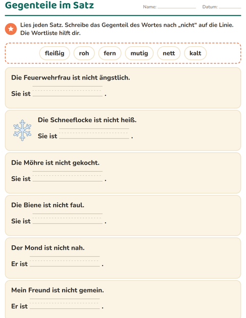 Vorschau: Gegenteile-Arbeitsblatt für 1. Klasse