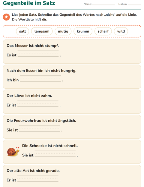 Vorschau: Gegenteile-Arbeitsblatt für 1. Klasse
