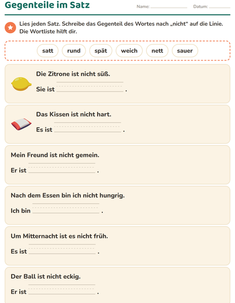 Vorschau: Gegenteile-Arbeitsblatt für 1. Klasse