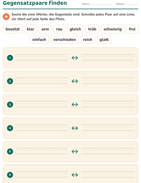 Vorschau: Gegenteile-Arbeitsblatt für 1. Klasse