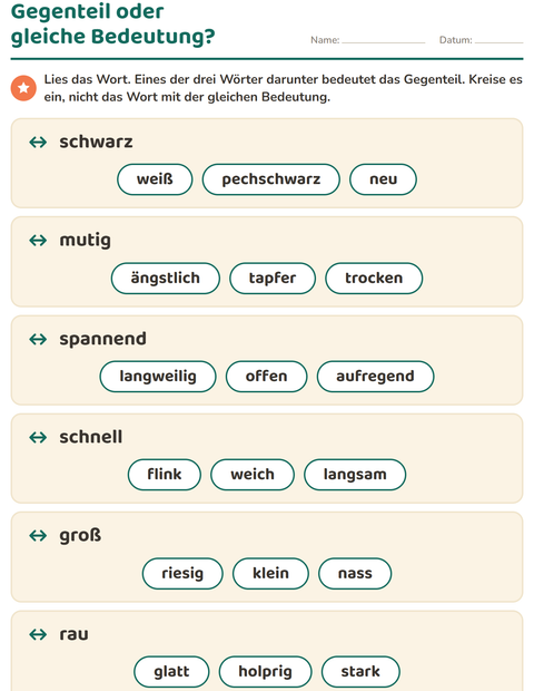 Vorschau: Gegenteile-Arbeitsblatt für 1. Klasse