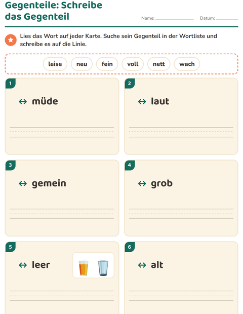 Vorschau: Gegenteile-Arbeitsblatt für 1. Klasse