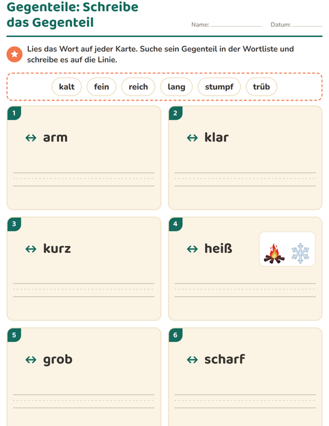 Vorschau: Gegenteile-Arbeitsblatt für 1. Klasse
