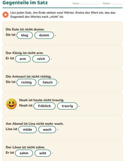 Vorschau: Gegenteile-Arbeitsblatt für 1. Klasse