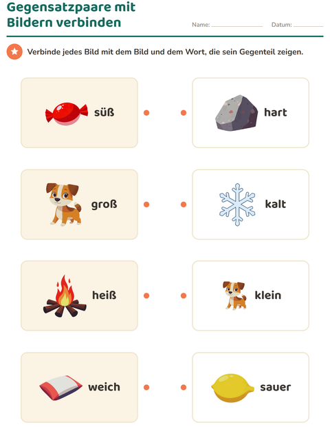 Vorschau: Gegenteile-Arbeitsblatt für Kindergarten