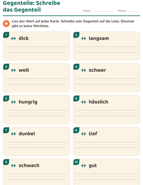 Vorschau: Gegenteile-Arbeitsblatt für 1. Klasse