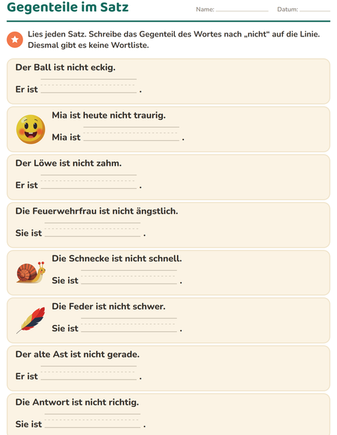 Vorschau: Gegenteile-Arbeitsblatt für 1. Klasse