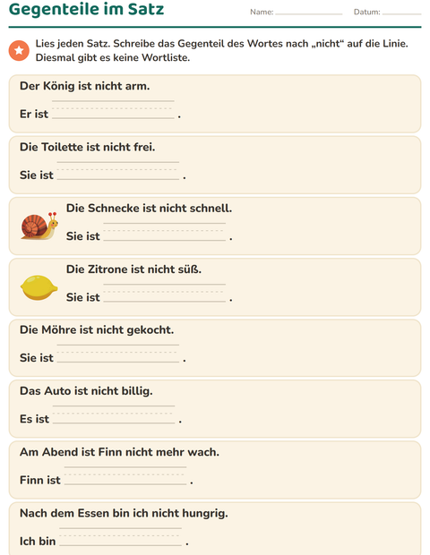 Vorschau: Gegenteile-Arbeitsblatt für 1. Klasse