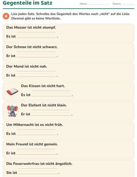 Vorschau: Gegenteile-Arbeitsblatt für 1. Klasse