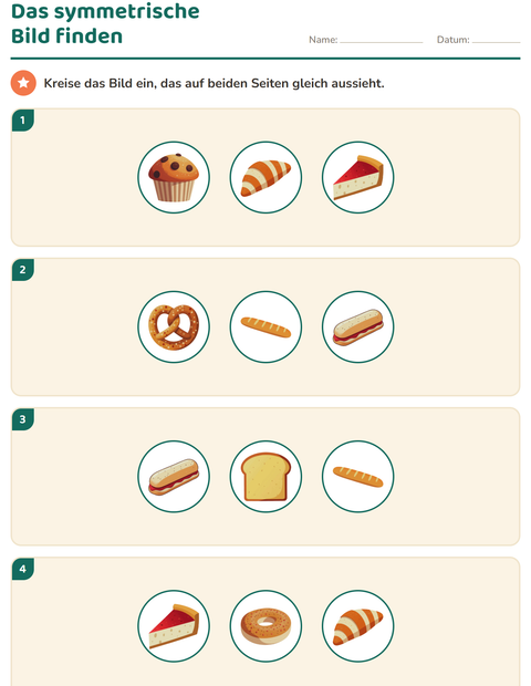 Vorschau: Geometrie-Arbeitsblatt mit Bäckerei für 2. Klasse