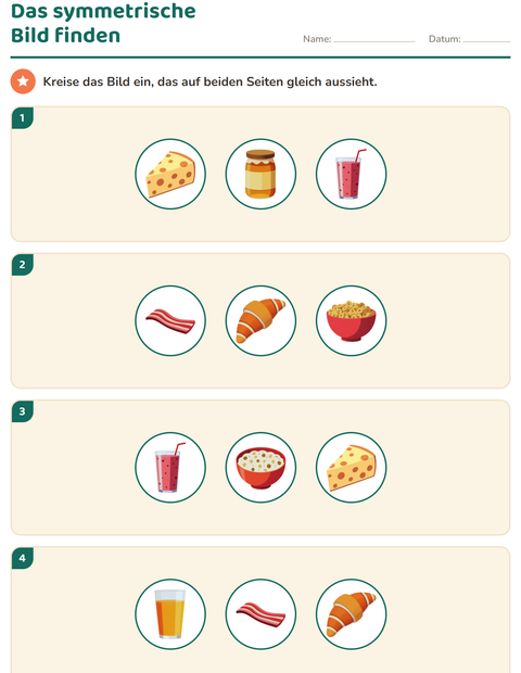 Vorschau: Geometrie-Arbeitsblatt mit Frühstück für 2. Klasse