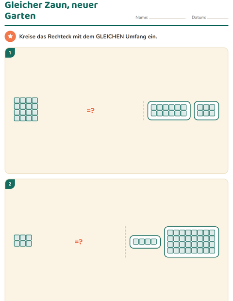 Geometrie – Vierecke, rechte Winkel, Umfang und Fläche (Klasse 3) — 3