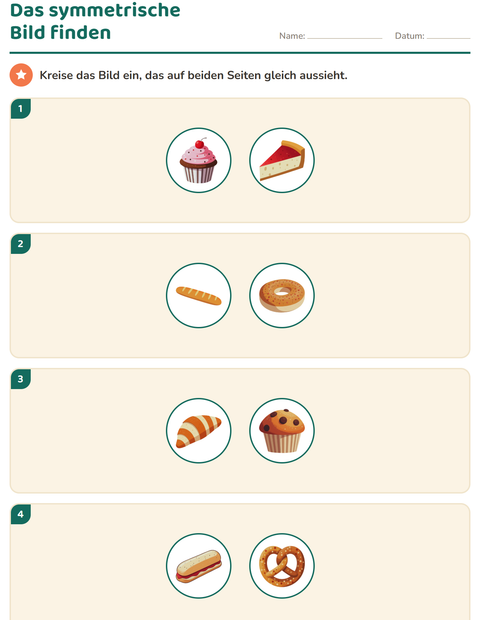 Vorschau: Geometrie-Arbeitsblatt mit Bäckerei für 2. Klasse
