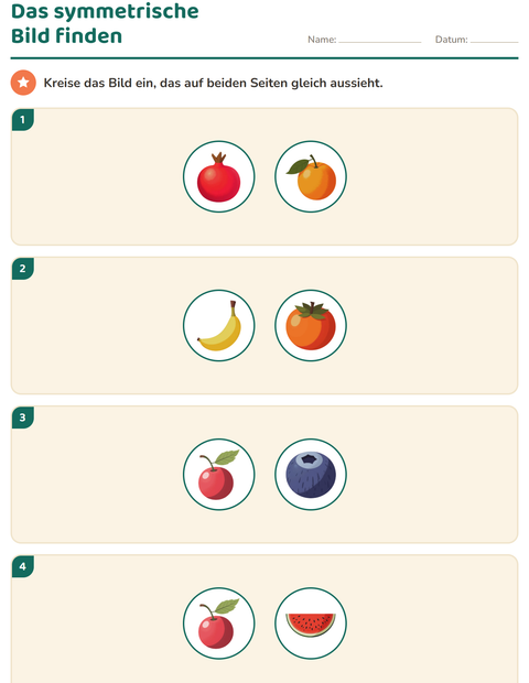 Vorschau: Geometrie-Arbeitsblatt mit Früchte für 2. Klasse