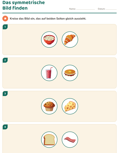 Vorschau: Geometrie-Arbeitsblatt mit Frühstück für 2. Klasse