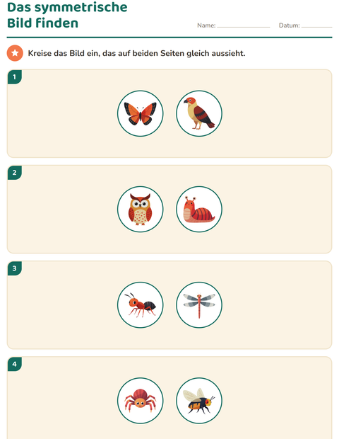 Vorschau: Geometrie-Arbeitsblatt mit Waldtiere für 2. Klasse