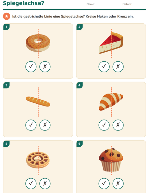 Vorschau: Geometrie-Arbeitsblatt mit Bäckerei für 2. Klasse