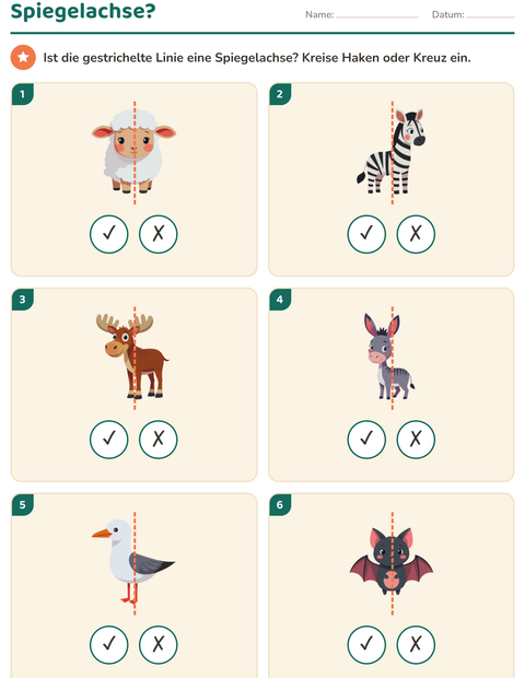 Vorschau: Geometrie-Arbeitsblatt mit Tiere für 2. Klasse