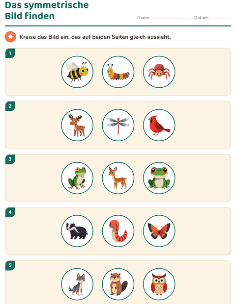 Vorschau: Geometrie-Arbeitsblatt mit Waldtiere für 2. Klasse