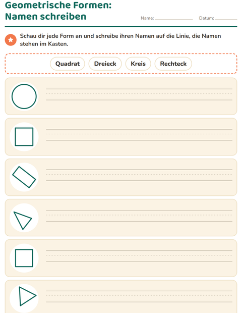 Vorschau: Geometrische Formen-Arbeitsblatt für 1. Klasse