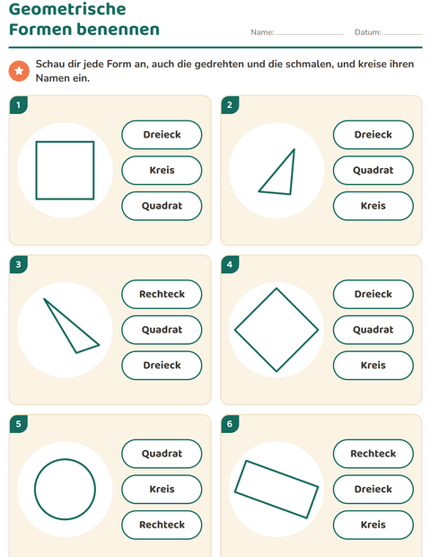 Vorschau: Geometrische Formen-Arbeitsblatt für Kindergarten
