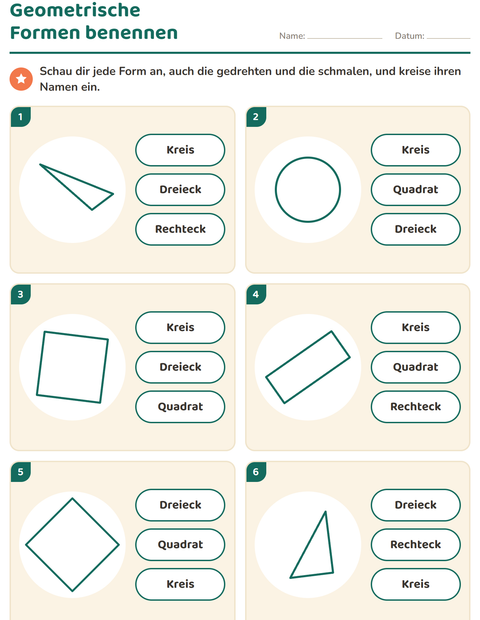 Vorschau: Geometrische Formen benennen: Kreis, Dreieck, Quadrat und Rechteck