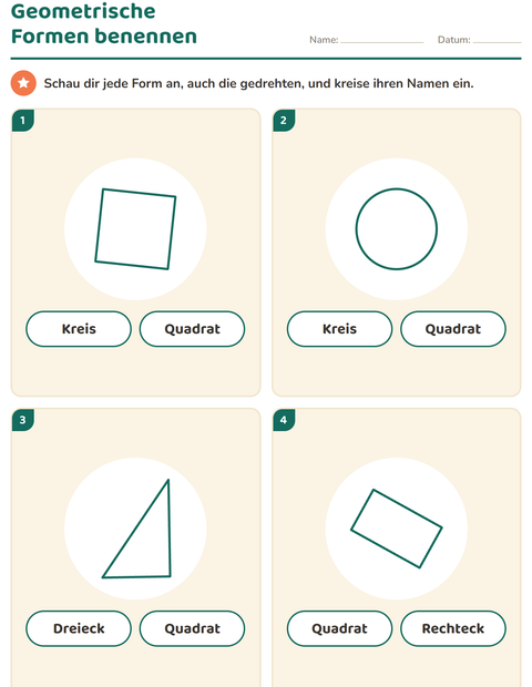 Vorschau: Geometrische Formen-Arbeitsblatt für Kindergarten