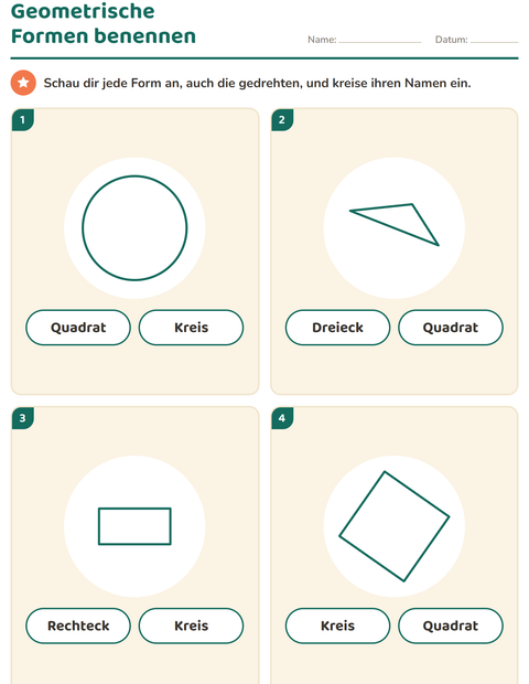 Vorschau: Geometrische Formen-Arbeitsblatt für Kindergarten