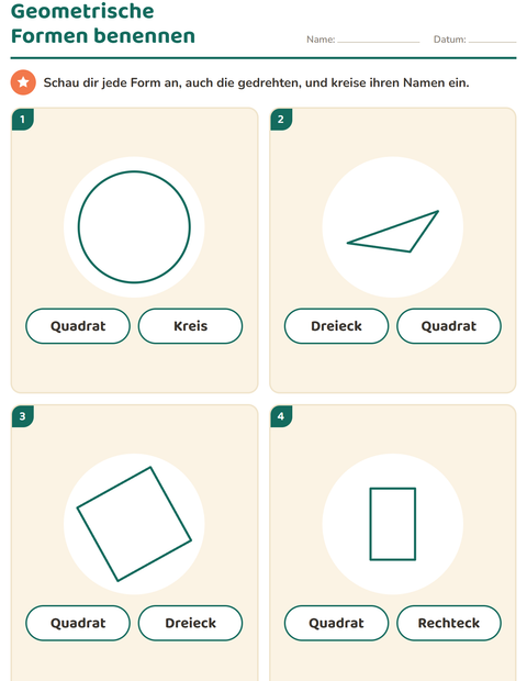 Vorschau: Geometrische Formen-Arbeitsblatt für Kindergarten