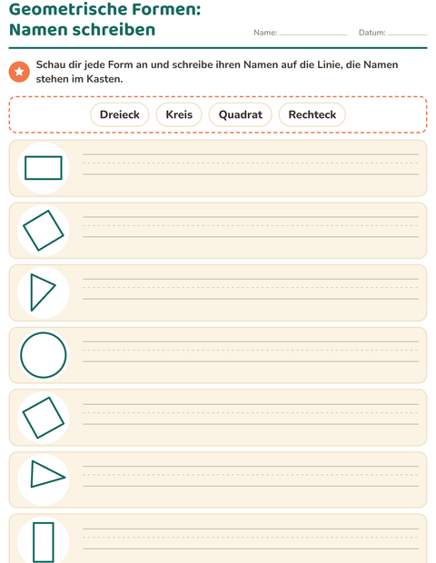 Vorschau: Geometrische Formen-Arbeitsblatt für 1. Klasse