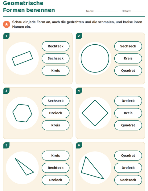 Vorschau: Geometrische Formen-Arbeitsblatt für Kindergarten