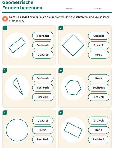 Vorschau: Geometrische Formen-Arbeitsblatt für Kindergarten