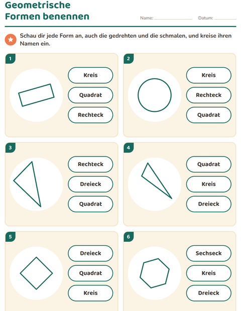 Vorschau: Geometrische Formen-Arbeitsblatt für Kindergarten
