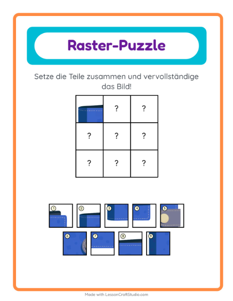 Vorschau: Gitter-Zuordnung-Arbeitsblatt mit Accessoires für Kindergarten