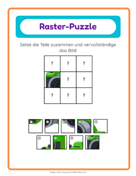 Vorschau: Gitter-Zuordnung-Arbeitsblatt mit Aktivitäten für Kindergarten