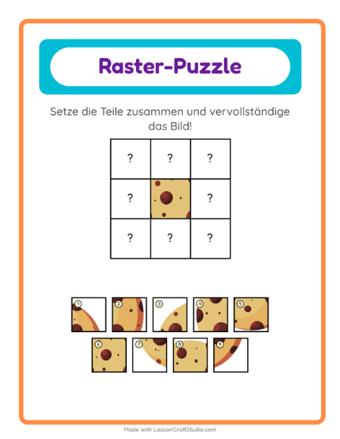 Vorschau: Gitter-Zuordnung-Arbeitsblatt mit Bäckerei für Kindergarten