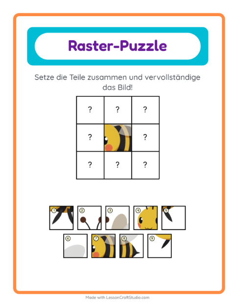 Vorschau: Gitter-Zuordnung-Arbeitsblatt mit Bauernhoftiere für Kindergarten