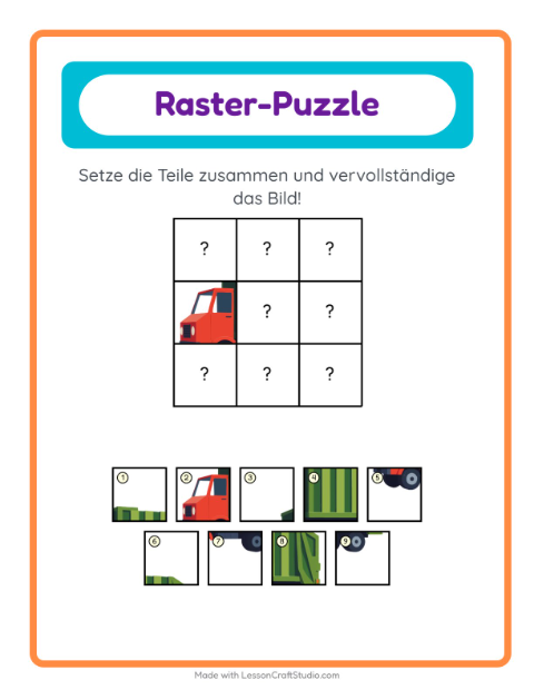 Vorschau: Gitter-Zuordnung-Arbeitsblatt mit Fahrzeuge für Kindergarten